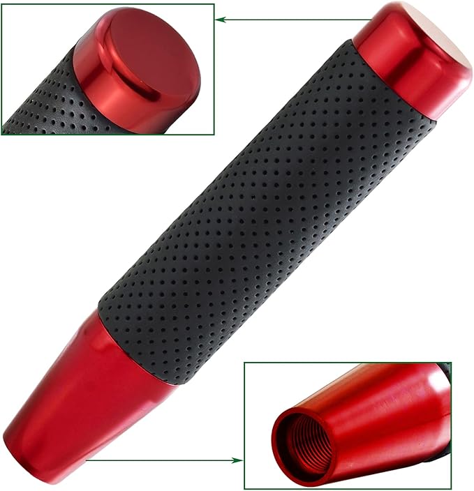 Lunsom Metal Gear Shifter Knob Leather Aluminum Alloy Long Stick Shift Handle Shifting Lever Head Fit Most Manual Transmission Car (Red)