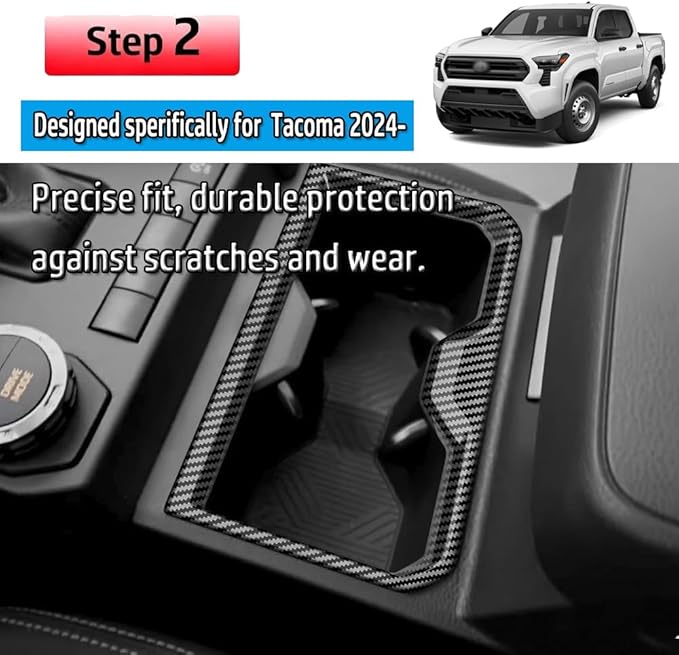 Front Row Cup Holder for Tacoma 2024- ABS Center Console Drink Mount, Anti-Spill Interior Organizer Accessory (Carbon Fiber Texture)