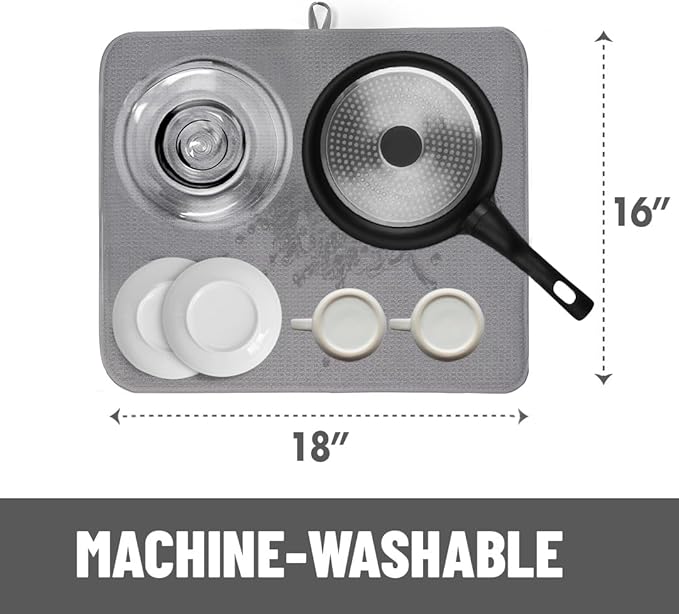 Bellemain XXL Dish Mat Microfiber Dish Drying Mat, Super absorbent (Grey, 16" x 18")