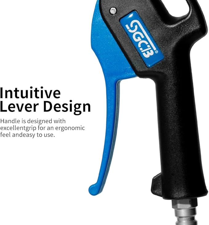 1/4" NPT Angled Quiet Blow Gun Compressed Air Tool, 4.2-in Long Reach & Scratch-Free ABS Nozzle for Engine Bay & Interior Cleaning