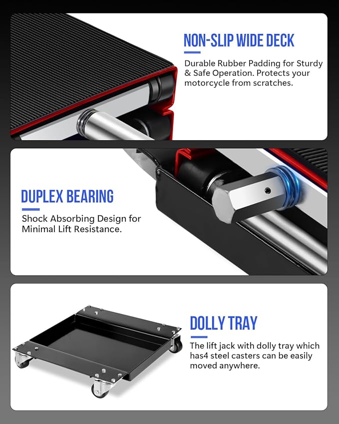 1100LBS Motorcycle Lift Scissor Jack with Dolly Wheels & Hand Crank, Heavy Duty Adjustable Bike Lift Stand with Foldable Non-Slip Platform for Cruiser, Dirt Bike, ATV Garage Repair