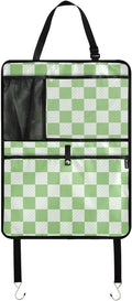 Checkered Light Green 1 Pack Backseat Car Organizer with Storage Pockets Seat Back Organizers for Kids Kick Mats Backseat Protector Automotive