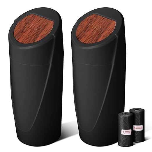 Car Trash Bin with Lid-2 Pack Car Garbage Can Cup Holder-Mini Leakproof Vehicle Garbage Can Bin with 40pcs Trash Bags-Automotive Organizers and Storage for Front Back Seat Accessories(Wood Grain Lid)