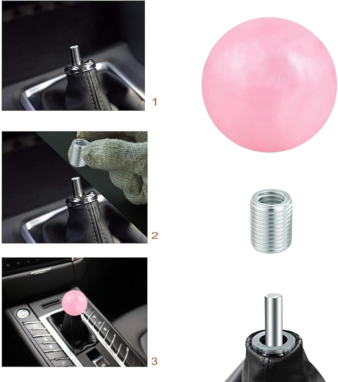 Lunsom Ball Shape Gear Knob Round Shift Head Car Transmission Stick Handle Fit Automatic Manual Vehicle (M8x1.25, Pink-1)