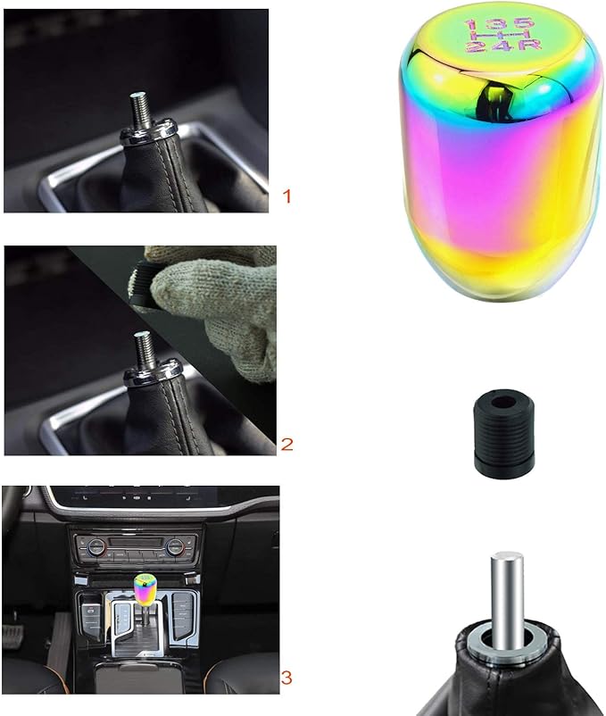 Lunsom Manual 5 Speed Shifter Knob Aluminium Car Gear Shift Lever Head Screw Stick Handle Fit Most Auto Transmission Vehicle (Multicolor)