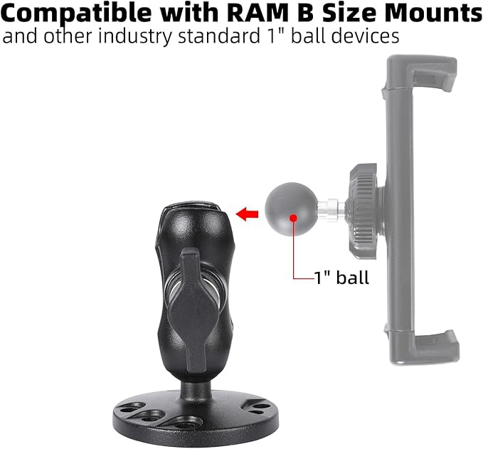 1" Ball Double Socket Arm with AMPS Hole Round Plate Base, Aluminum Alloy Arm&Drill Base, Compatible with RAM Mounts 1 Inch Ball Components, for Bike Car Motorcycle Phone Mount (3.15" Length)