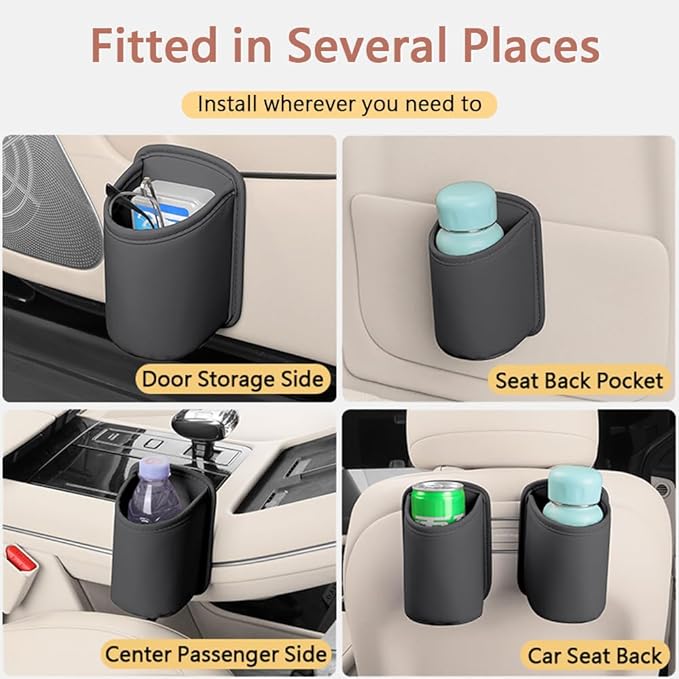 LECART 2 PCS Large Cup Holder for Car Door, Clip On Bottle Holder with Scratch Resistant Leather, Universal Fit Storage Organizer Accessories for Back Seat, Water Cup, Big Drinks, Beverages, Black