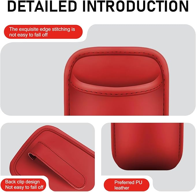 Car Door Cup Holder, Leather Backseat Cup Holder for Car, Multifunctional Clip On Storage Box for Beverage Phones Keys Snacks, Universal Storage Organizer Accessory (Red)