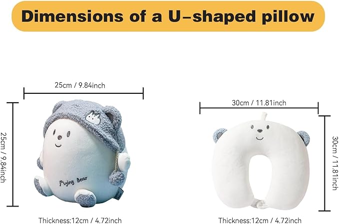 Kids Travel Pillow - 2-in-1 Deformable Kids Neck Pillow for Traveling, Soft U-Shaped Pillow with Adorable Animal Design, Comfy Sleep and Play, Ideal for Airplanes and Cars - Blue Bear