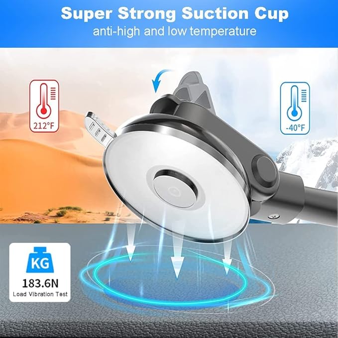 Car Phone Mount for Collapsible Grip/Socket Mount User,Windshield/Dashboard/Vent Phone Holder with Strong Suction Cup,13-Inches Long Arm Gooseneck Cell Phone Cradle for Swappable Grip Stand