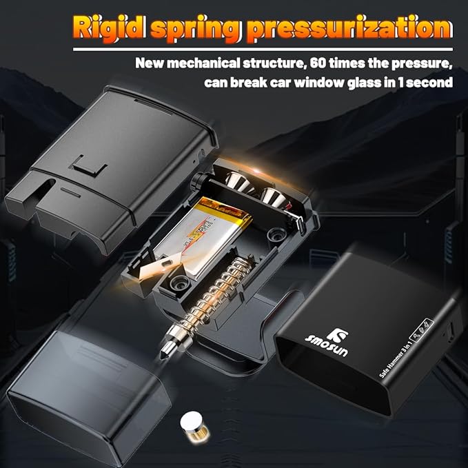 Upgraded Safe Hammer Glass Breaker Under Water, 3 in 1 Car Hammer Seatbelt Cutter Window Breaker Emergency Escape Tool, with Flashlight, Glass Breaker for New Cars (Black 2PCS)