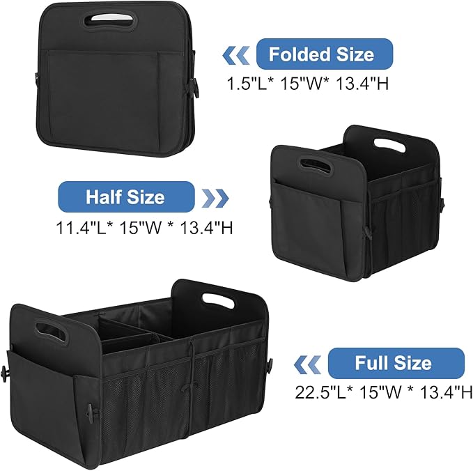 Trunk Organizer, Collapsible Waterproof Multi-Functional car Trunk Grocery Organizer Storage for SUVs & Sedans, Car Accessories for Women/Men, 3 Compartments