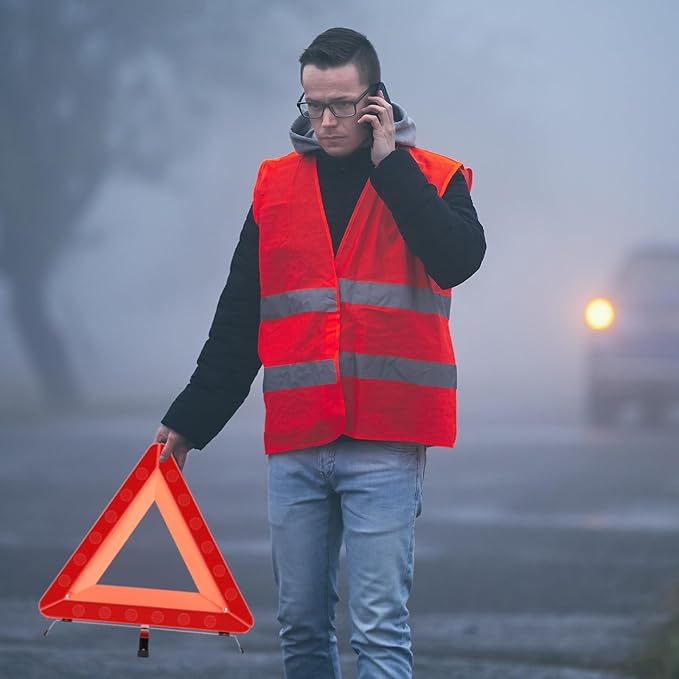 Kanayu Warning Safety Triangles for Vehicles Foldable Roadside Emergency Kit Emergency Reflective Triangles with Base and Carrying Case for Cars Trucks Breakdown(12 Pack)