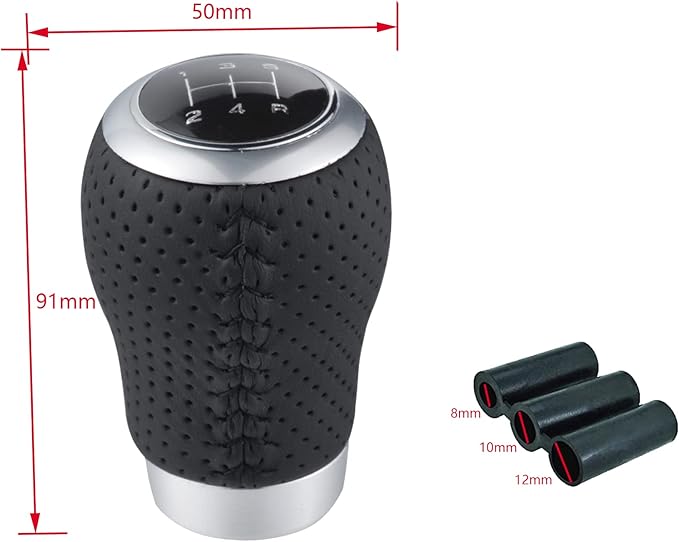 Lunsom 5 Speed Gear Shift Knob, Manual Shifter Head Leather Car Gear Lever Stick Shift Handle Transmission Gear Shift Lever Knob (Black Suture)
