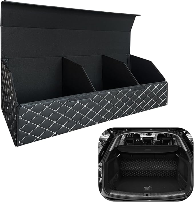 Car Trunk Organizer for Mazda3 - Custom Fit,All-Season Use，Adjustable Partition Design,Large Space Outdoor Trunk Organizer,Leather,for Mazda3 2010-2013