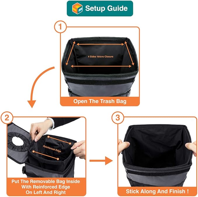 SUN CUBE Waterproof Car Trash Can with Lid, Mesh Pockets | Leakproof Car Garbage Can Hanging | Auto Trash Bin, Garbage Bag Organizer for Headrest, Console, Truck (Dark Gray)