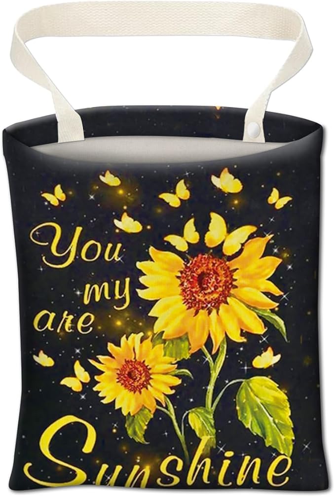Car Trash Can, Cute Car Trash Bag, Hanging Car Organizer and Storage Bag, Trash Bin for Car Accessories, Vehicle, Travelling, Camping Cute Sunflower