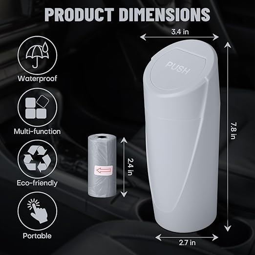 Car Trash Can Bin with Lid - 2 Packs Car Garbage Can Cup Holder - Grey Mini Leakproof Vehicle Garbage Bin with 40pcs Trash Bags-Automotive Organizers and Storage for Front Back Seat Accessories