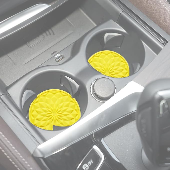 Car Cup Coaster, Universal Automotive Waterproof Non-Slip Cup Holders Sift-Proof Spill Holder Car Interior Accessories 4 Pack Yellow