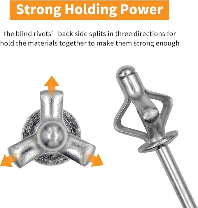 1/4/" x 5/8" Tri-Fold Rivets Assortment - 40Pcs,Silver Tri-fold Exploding Pop Rivets Solid Aluminum Tri Grip Rivets Bulb Style Rivets for Kayak Marine Boat