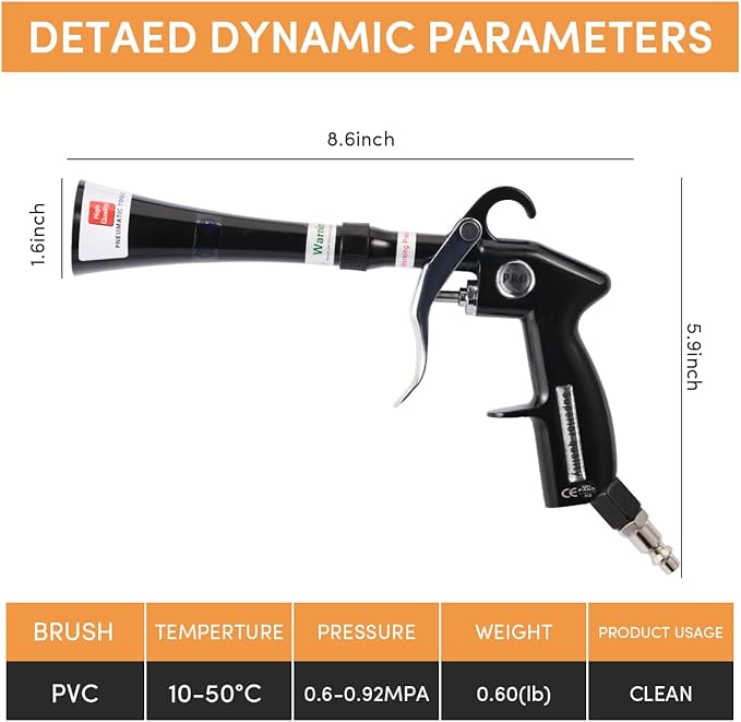 Tornado Air Blow Gun for Car Detailing - High Pressure Dry Cleaning Gun with Brass Nozzle, Quickly Blasts Dust & Dirt, Works with Air Compressor