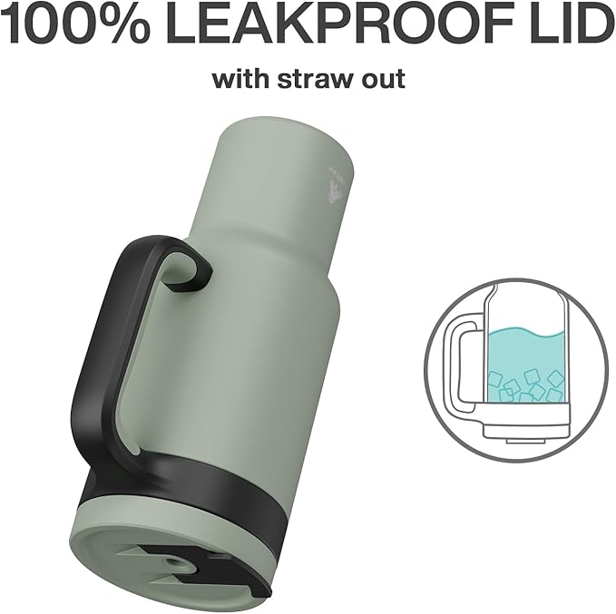 POWCAN 40 oz Tumbler with Handle, 2-in-1 Straw and Sip Lid, Leakproof, Dishwasher Safe, Insulated Stainless Steel Travel Coffee Mug, Keeps Cold for 34 Hours, Fits in Car Cup Holder (Agave)