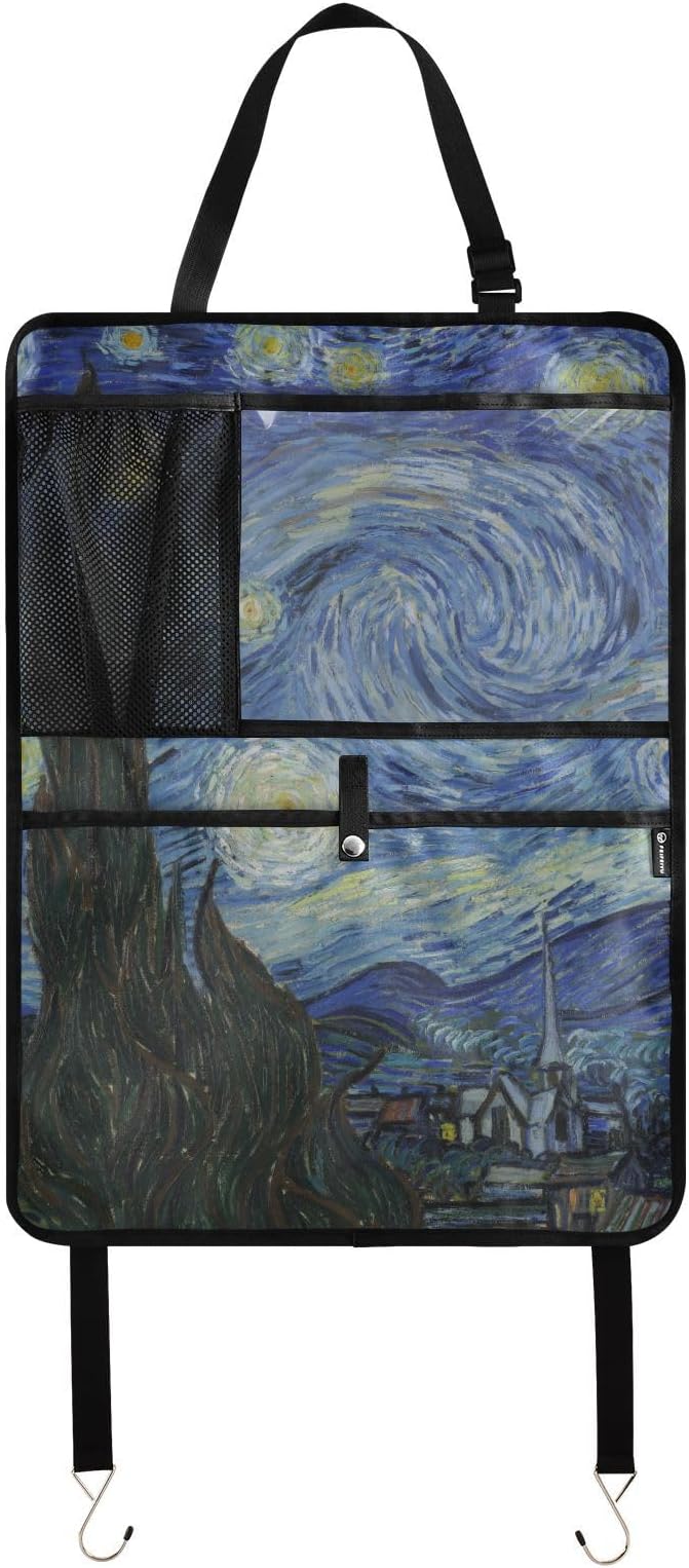 2 Pack Backseat Car Organizer with Storage Pockets Seat Back Organizers for Kids Kick Mats Backseat Protector Automotive Starry Night