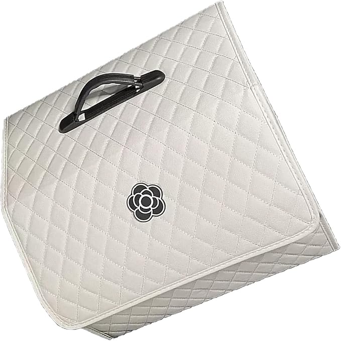 ANGGREK Pu Leather Trunk Organizer, Structure High Capacity Portable Trunk Storage Box for Car (White ‑ Large)