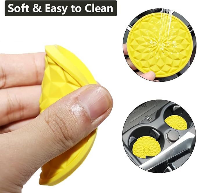 Car Cup Coaster, Universal Automotive Waterproof Non-Slip Cup Holders Sift-Proof Spill Holder Car Interior Accessories 4 Pack Yellow