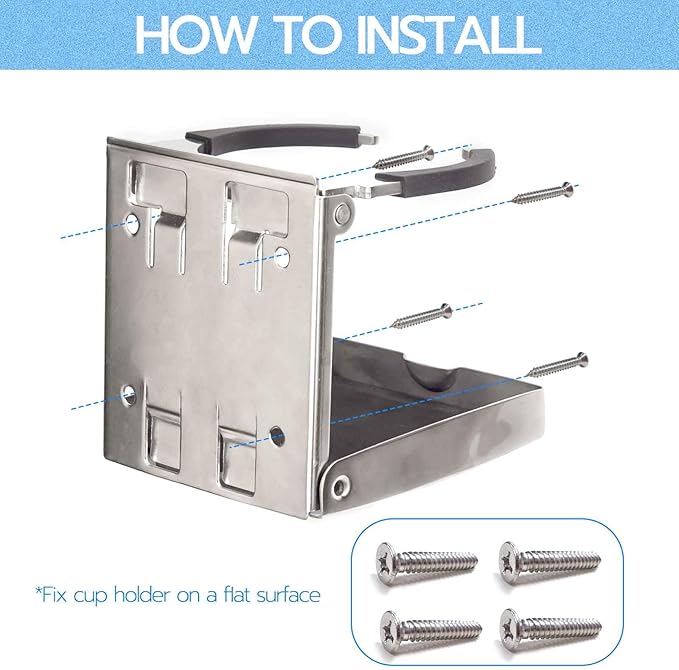 1-Pack Adjustable Stainless Steel Boat Cup Holder | Marine-Grade Foldable Drink Holder with Silicone Grip | Fits 2.625"-3.5" Cups, for Boat, RV, Car & Yacht