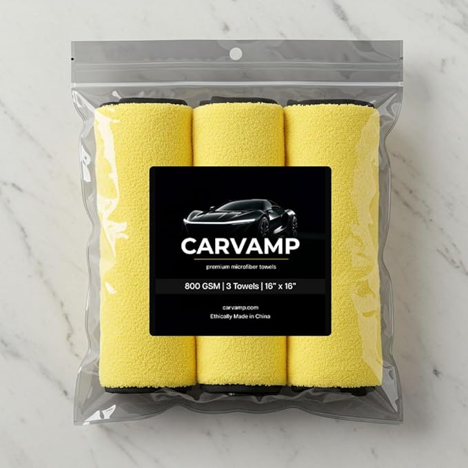 Premium Microfiber Car Towels — 800 GSM, Dual-Sided, 16” x 16”, 3-Pack
