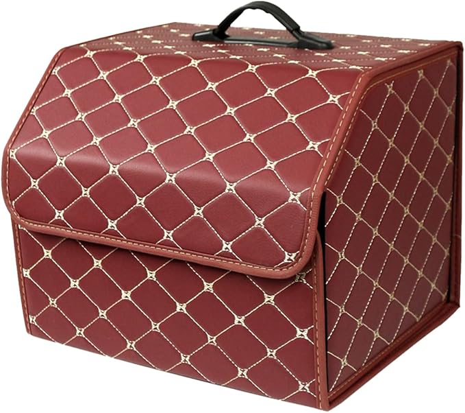 Ergocar Car Trunk Organizer Luxury Foldable Car Boot Tidy Storage Box Waterproof PU Car Boot Storage Organiser for Car/SUV/Truck/Auto (Red Wine-M)