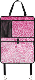 1 Pack Back Seat Car Organizer with Storage Pockets Kick Mats Back Seat Protector Hanging Car Organizer Automotive Seat Back Cover Organizers Gradient Pink Leopard Print
