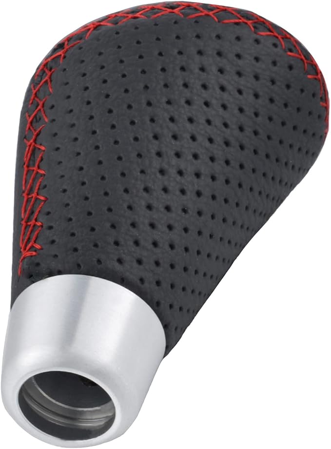 Lunsom 5 Speed Shift Knob, Leather Gear Shifter Knob Alloy Shifting Lever Head Handle Shifting Replacement Head Fit Manual Transmission Vehicles (Red Suture)