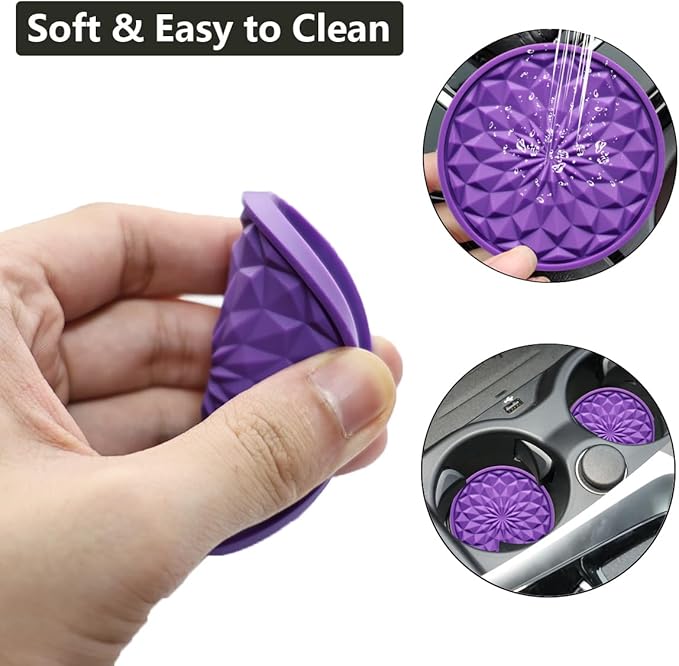 Car Cup Coaster, Universal Automotive Waterproof Non-Slip Cup Holders Sift-Proof Spill Holder Car Interior Accessories 2 Pack Purple