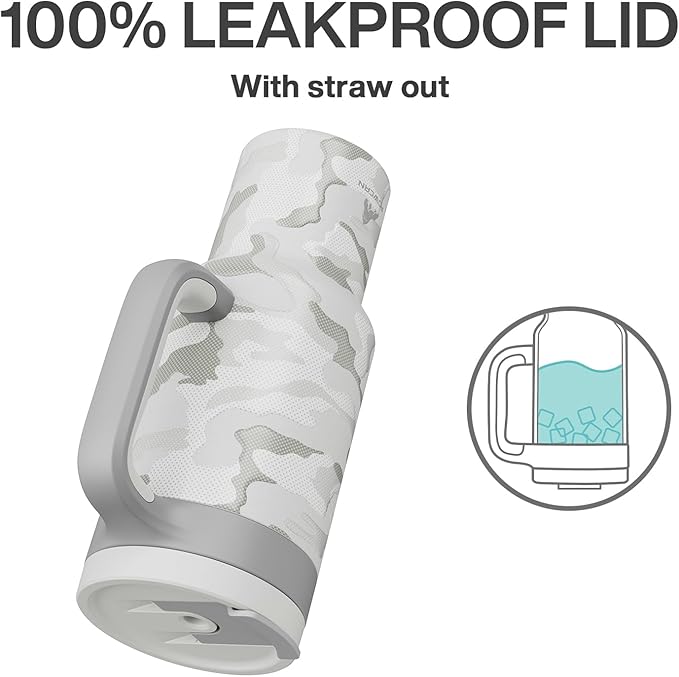 POWCAN 40 oz Camo Tumbler with Handle, 2-in-1 Straw and Sip Lid, Leakproof, Dishwasher Safe, Insulated Stainless Steel Travel Coffee Mug, Keeps Cold for 34 Hours, Car Cup Holder Fit (Clouded Aspen)