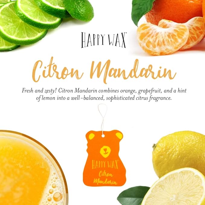 Happy Wax Hanging Car Air Freshener - Scented Car Freshener Infused w/Natural Essential Oils - Best Sellers 4-Pack (Calming Lavender, Vanilla Sandlewood, Grapefruit Mangosteen & Citrus Mandarin)