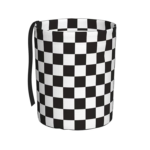 Car Trash Bag Black and White Chess Waterproof Trash Small Car Can Portable Collapsible Car Garbage Can Hanging for Back Seat Floor or Hanging Headrest Car Decor Road Trip Essentials