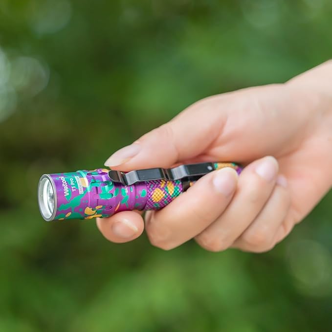 Weltool T1 Pro Mini Flashlight with Pocket Clip,Throwing Distance 313 Meters, 24,500 Candela for EDC,Hiking,Camping,Emergency Lighting (Colorful)