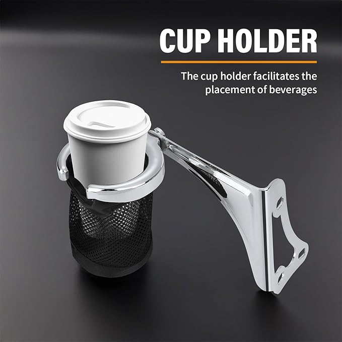 Motorcycle Passenger Cup Holder Adjustable Rear Armrest with Drink Holder for Harley Davidson Electra Glides Ultra Limiteds Road Glide 1997-2013 (Left)