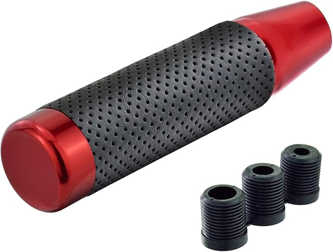Lunsom 5" Heavy Gear Shifter Stick Knob Replacement Leather Covered Shift Lever Grip Handle Fit Most Manual Auto Cars (Black Red)