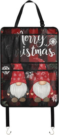 1 Pack Back Seat Car Organizer with Storage Pockets Kick Mats Back Seat Protector Hanging Car Organizer Automotive Seat Back Cover Organizers Red and Black Checkered Christmas Gnomes