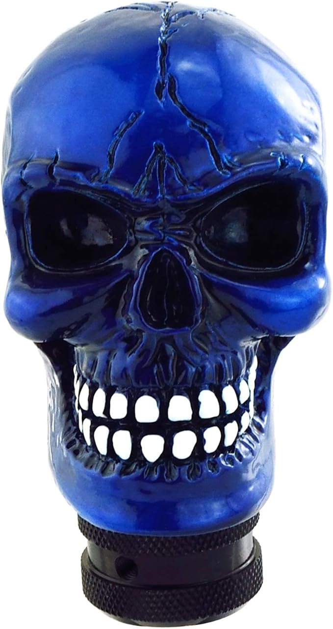 Lunsom Skull Gear Shift Head Resin Shifter Knob Car Transmission Shifting Stick Handle Fit Most Automatic Manual Vehicle (Navy Blue)