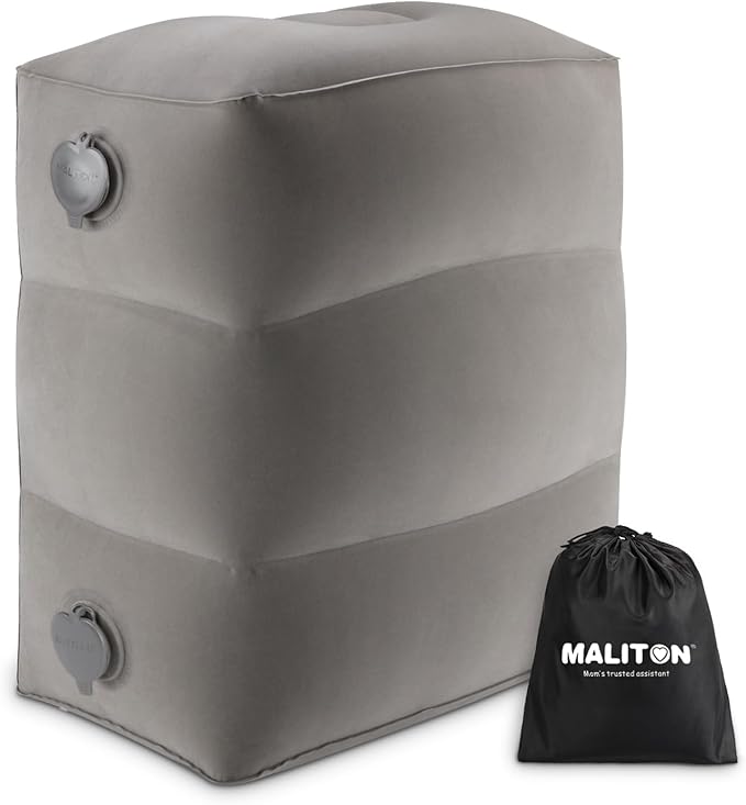 Inflatable Travel Foot Rest Pillow, Kids Airplane Bed, Adjustable Height Leg Pillow for Air Travel, Make a Flat Bed for Kids and Toddlers, Great for Airplane, Train, Car（Grey, 1 Pack）