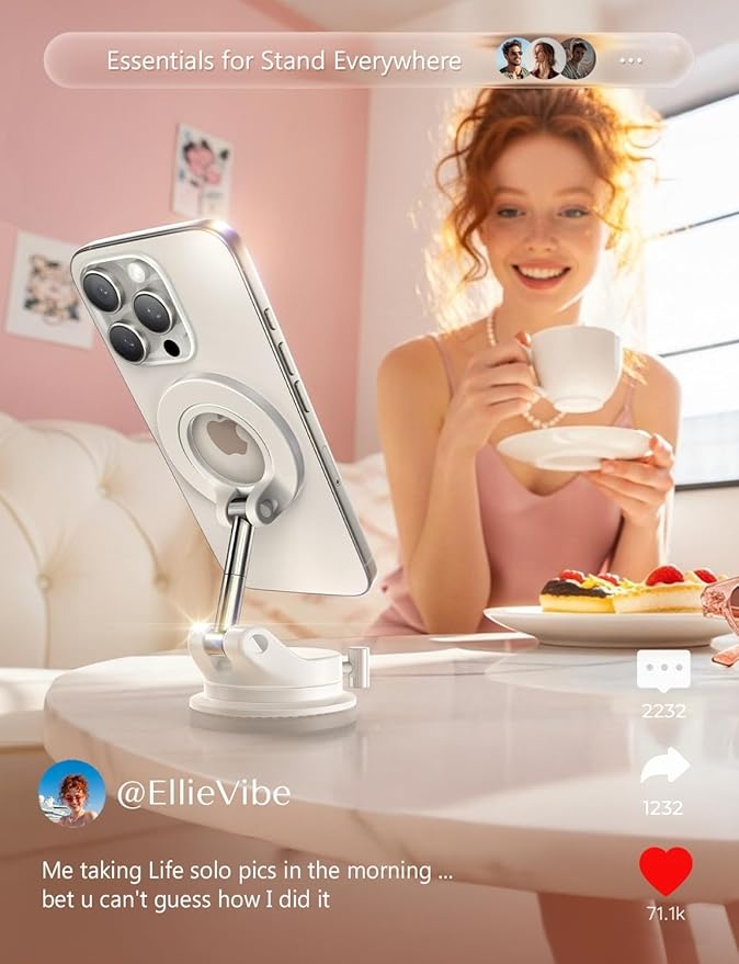 LISEN for Magsafe Car Mount, Magnetic Phone Holders for Your Car, Vacuum Phone Mount for Car Accessories for Men Women, SuctionPro Gifts Kits, Girl Car Accessories, for iPhone 17 Pro Max, White