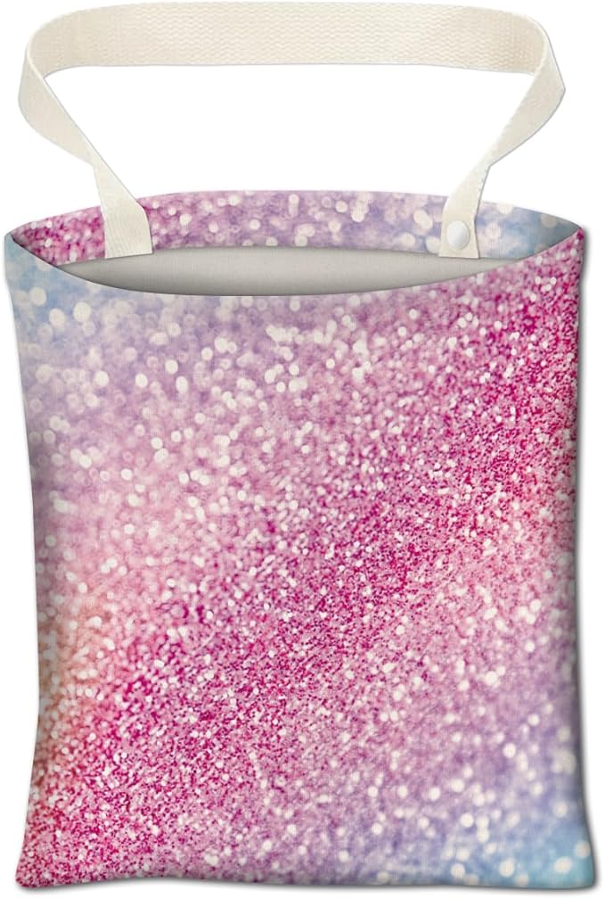 Car Trash Can, Cute Car Trash Bag, Hanging Car Organizer and Storage Bag, Trash Bin for Car Accessories, Vehicle, Travelling, Camping Rainbow Glitter Pattern