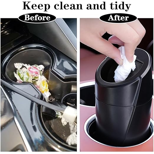 Car Trash Can Bin with Lid - Car Garbage Can Cup Holder - Black Mini Leakproof Vehicle Trash Garbage Can Bin with 20pcs Trash Bags-Car Organizers and Storage for Front Back Seat Accessories