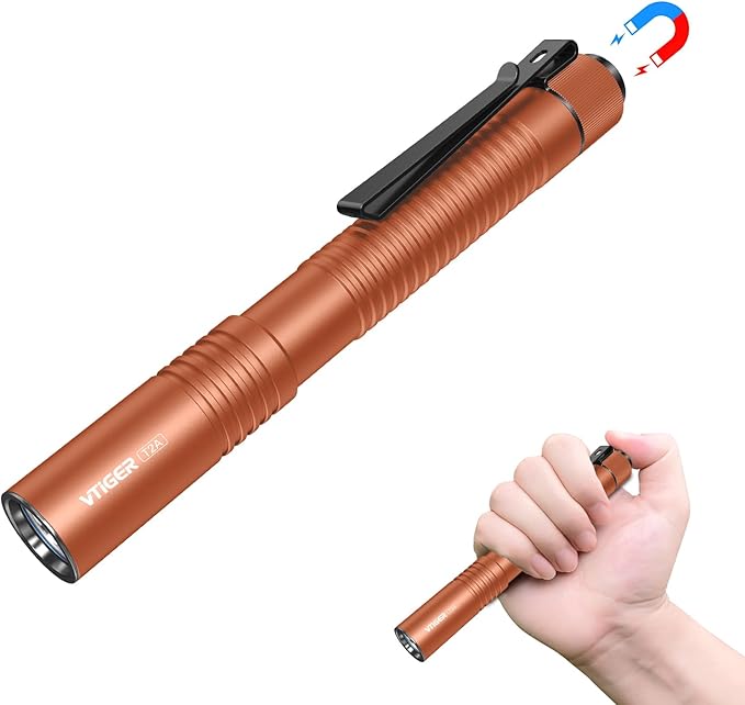 VTIGER T2A Compact EDC Flashlight,1500 High Lumens AA Rechargeable LED Flashlight, Super Bright Small Tactical Tail Switch Pocket Flash Light with Magnet for Camping,Hiking,Outdoor,Home,Emergency