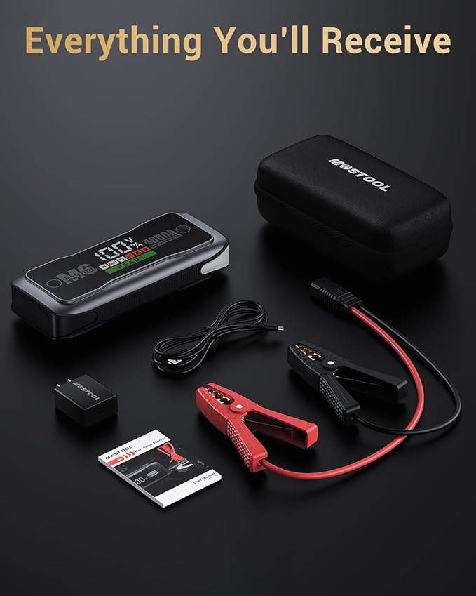MOSTOOL M6 4000A Jump Starter with Smart HD Display, 12V Portable Jump Box & Car Battery Booster Pack with Quick Charge DC/Type C Port, Jumper Clamps LED Light - for All Gas & Up to 10.0L Diesel