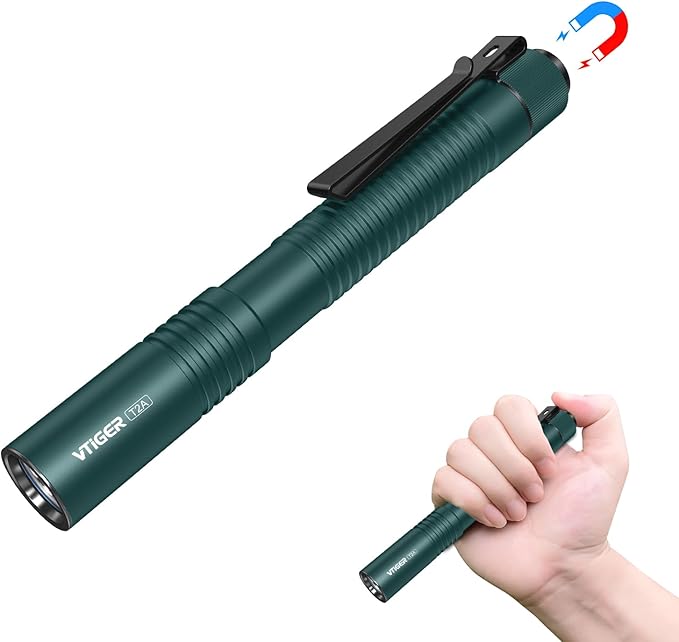 VTIGER T2A Compact EDC Flashlight,1500 High Lumens AA Rechargeable LED Flashlight, Super Bright Small Tactical Tail Switch Pocket Flash Light with Magnet for Camping,Hiking,Outdoor,Home,Emergency